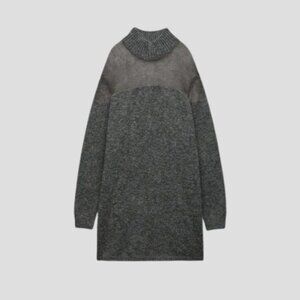 Zara Semi-Sheer Detail Knit Sweater Dress, Color: Gray, Size: M / Medium